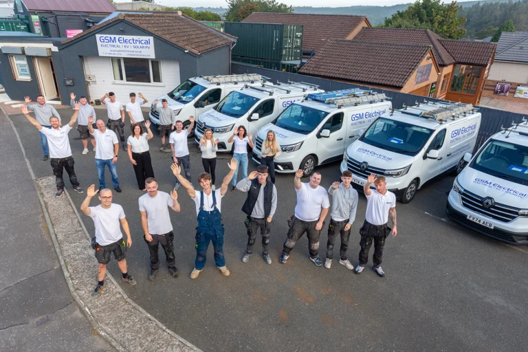 5-star rated electrician fife - GSM Electrical Dalgety Bay Team Drone Image.