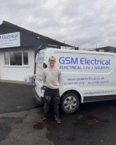 George 5 Trusted electrician near me standing in front of GSM Electrical Van