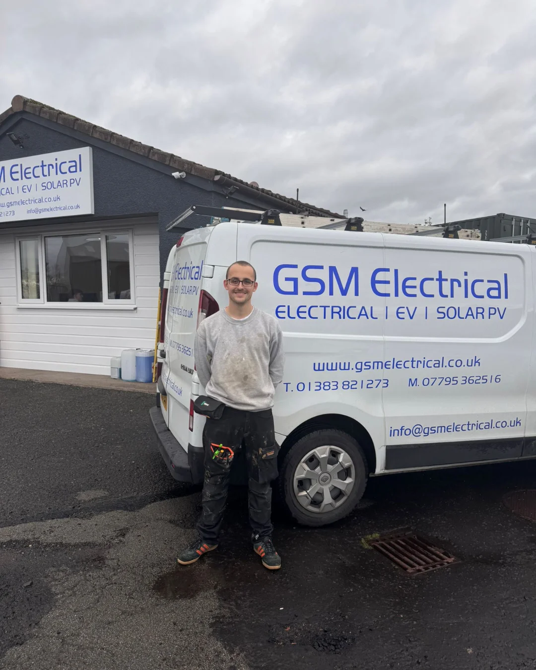 George 1 Trusted electrician near me standing in front of GSM Electrical Van